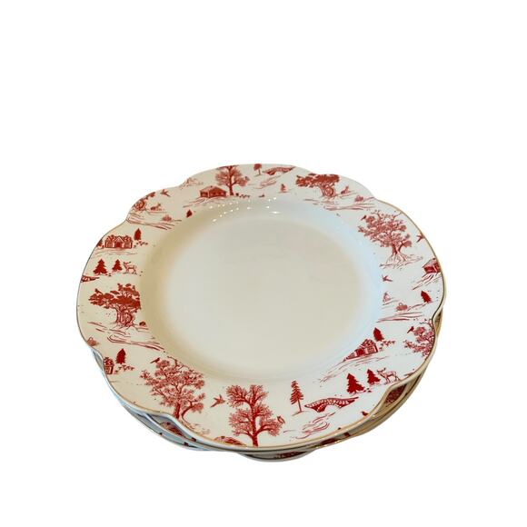 4pc Grace Teaware Christmas Dinner Plates Holiday Red Winter Village Toile 11in - Picture 14 of 16